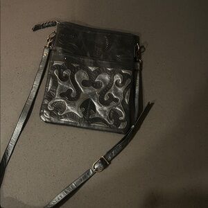 Embossed Leather Crossbody Bag - Black